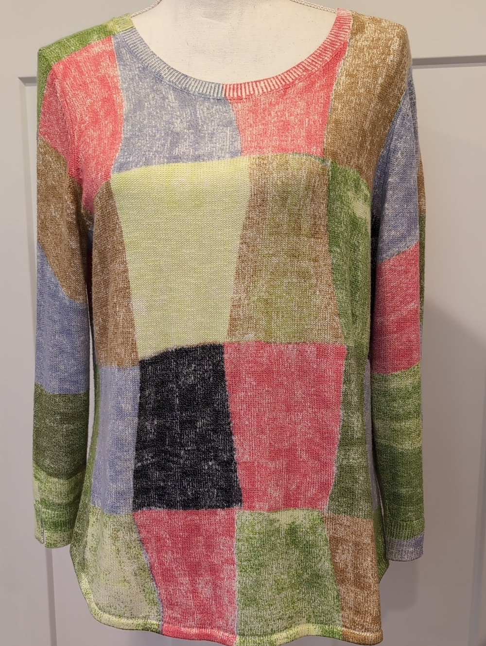 Nic + Zoe Green Color Block Sweater Size L